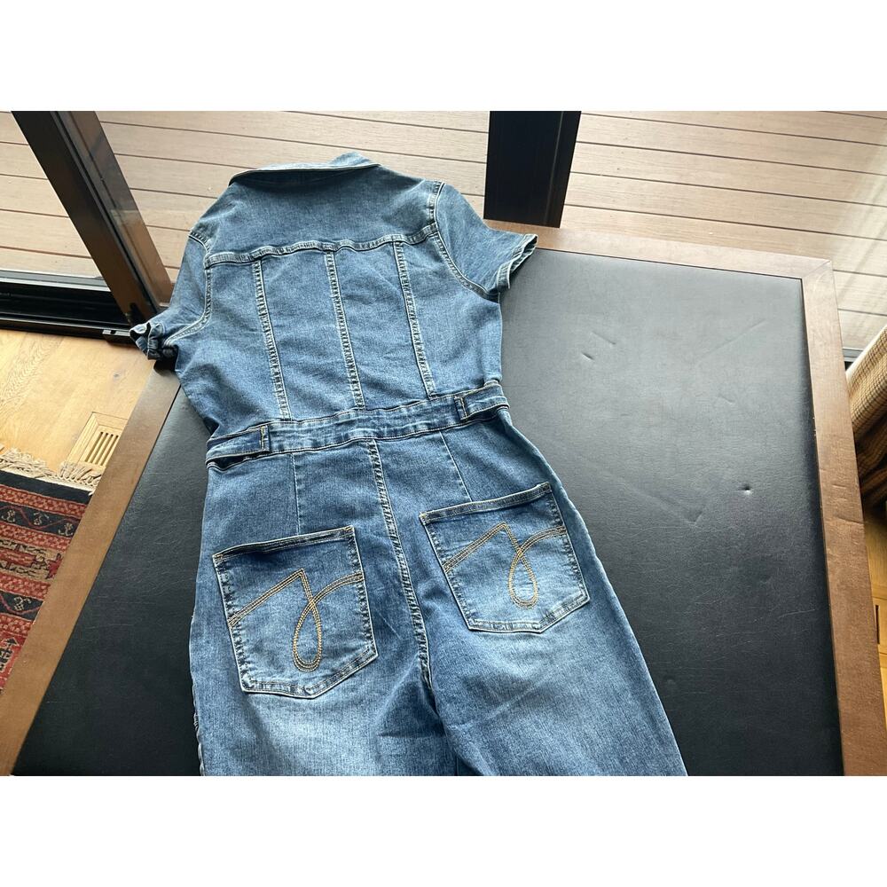 Juicy Couture Denim Jumpsuit Utility Romper Belted Y2K Short Sleeve Blue Jean - Picture 6 of 12